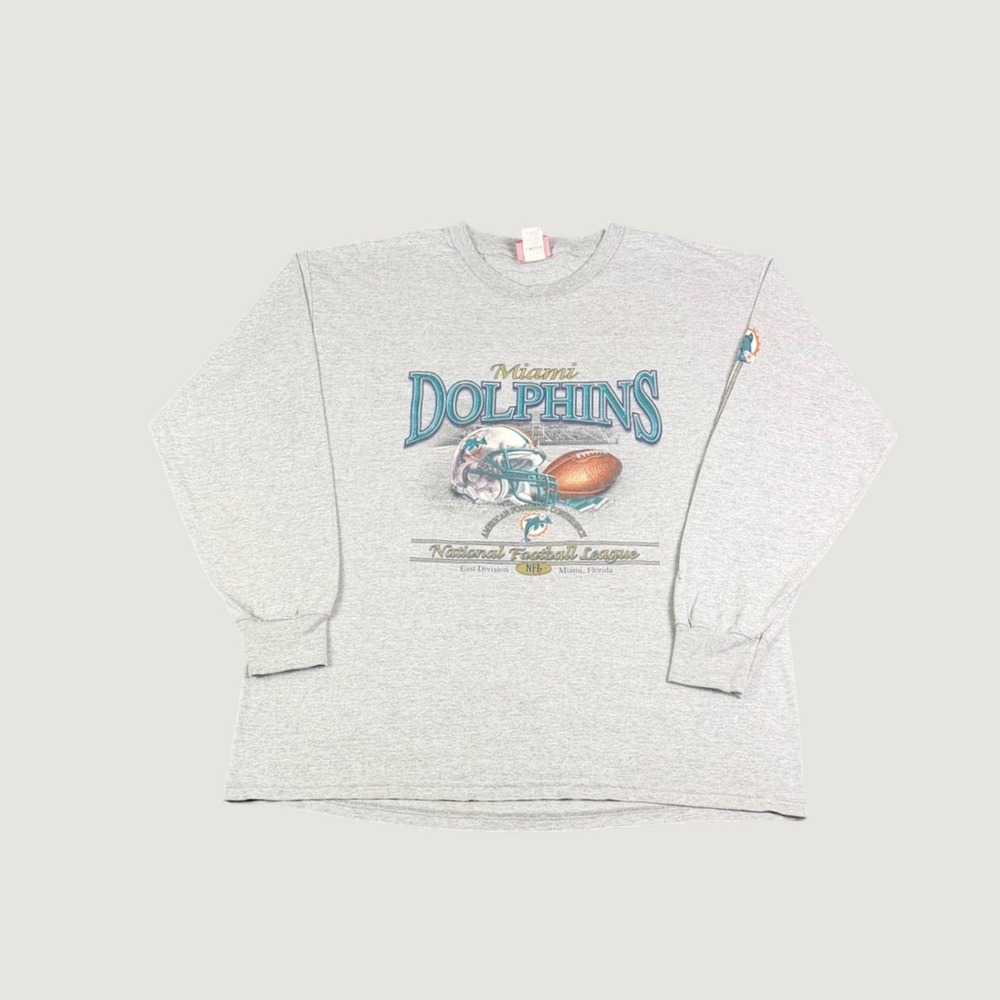 Vintage Miami Dolphins NFL Long Sleeve T-Shirt Gray Graphic XL Mens Football